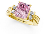 Yellow gold Fancy Pink Radiant  Cut Three-Stone Channel Set Ring with Bar Prongs_60