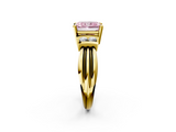Yellow gold Fancy Pink Radiant  Cut Three-Stone Channel Set Ring with Bar Prongs_61