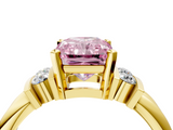 Yellow gold Fancy Pink Radiant  Cut Three-Stone Channel Set Ring with Bar Prongs_63