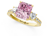 Yellow gold Fancy Pink Radiant  Cut Three-Stone Diamond Pavé Band with Prong Setting_18