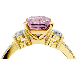 Yellow gold Fancy Pink Radiant  Cut Three-Stone Diamond Pavé Band with Prong Setting_21