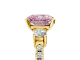 Yellow gold Fancy Pink Radiant  Cut Three-Stone Diamond Pavé Band with Prong Setting_22