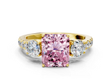 Yellow gold Fancy Pink Radiant  Cut Three-Stone Diamond Pave Band with Prong Setting_37