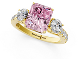 Yellow gold Fancy Pink Radiant  Cut Three-Stone Diamond Pave Band with Prong Setting_38