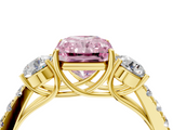 Yellow gold Fancy Pink Radiant  Cut Three-Stone Diamond Pave Band with Prong Setting_41