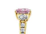 Yellow gold Fancy Pink Radiant  Cut Three-Stone Diamond Pave Band with Prong Setting_42