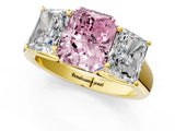 Yellow gold Fancy Pink Radiant Cut Three-Stone Diamond Ring with Prong Setting on a Classic Band_13