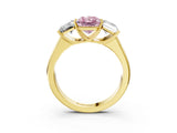 Yellow gold Fancy Pink Radiant Cut Three-Stone Diamond Ring with Prong Setting on a Classic Band_15