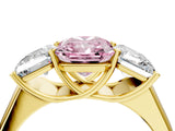 Yellow gold Fancy Pink Radiant Cut Three-Stone Diamond Ring with Prong Setting on a Classic Band_16