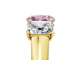 Yellow gold Fancy Pink Radiant Cut Three-Stone Diamond Ring with Prong Setting on a Classic Band_17