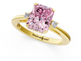 Yellow gold Fancy Pink Radiant  Cut Three-Stone Solitaire Ring with Round Accent Diamonds and Four-Prong Setting_21