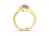 Yellow gold Fancy Pink Radiant  Cut Three-Stone Solitaire Ring with Round Accent Diamonds and Four-Prong Setting_23