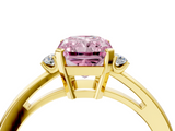 Yellow gold Fancy Pink Radiant  Cut Three-Stone Solitaire Ring with Round Accent Diamonds and Four-Prong Setting_24