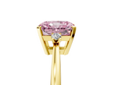 Yellow gold Fancy Pink Radiant  Cut Three-Stone Solitaire Ring with Round Accent Diamonds and Four-Prong Setting_25
