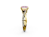 Yellow gold Fancy Pink Radiant  Cut Twist Band Solitaire Diamond Ring with Pavé Setting_5