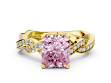 Yellow gold Fancy Pink Radiant  Cut Twisted Pavé Band Solitaire Ring with Four-Prong Setting_55