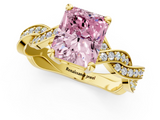 Yellow gold Fancy Pink Radiant  Cut Twisted Pavé Band Solitaire Ring with Four-Prong Setting_56