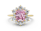 Yellow gold Fancy Pink Radiant  Diamond Cluster Halo Ring with Solitaire Band and Four-Prong Setting_20