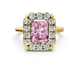 Yellow gold Fancy Pink Radiant  Diamond Cluster Halo Solitaire with Four-Prong Setting_77