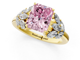 Yellow gold Fancy Pink Radiant  Diamond Cluster Leaf Design Ring with Prong Setting_72