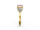 Yellow gold Fancy Pink Radiant  Diamond Cluster Leaf Design Ring with Prong Setting_73