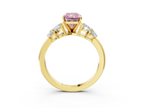 Yellow gold Fancy Pink Radiant  Diamond Cluster Leaf Design Ring with Prong Setting_74