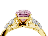 Yellow gold Fancy Pink Radiant  Diamond Cluster Leaf Design Ring with Prong Setting_75