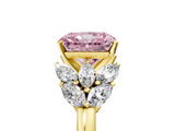 Yellow gold Fancy Pink Radiant  Diamond Cluster Leaf Design Ring with Prong Setting_76