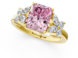 Yellow gold Fancy Pink Radiant  Diamond Floral Cluster Ring with Solitaire Band and Prong Setting_30
