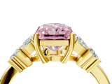 Yellow gold Fancy Pink Radiant  Diamond Floral Cluster Ring with Solitaire Band and Prong Setting_33