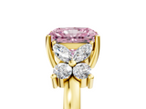 Yellow gold Fancy Pink Radiant  Diamond Floral Cluster Ring with Solitaire Band and Prong Setting_34