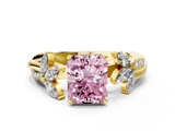 Yellow gold Fancy Pink Radiant  Diamond Floral Vine Solitaire Engagement Ring_3