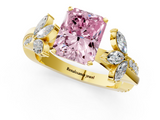 Yellow gold Fancy Pink Radiant  Diamond Floral Vine Solitaire Engagement Ring_4