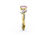 Yellow gold Fancy Pink Radiant  Diamond Floral Vine Solitaire Engagement Ring_5