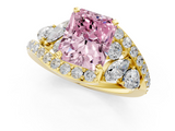 Yellow gold Fancy Pink Radiant  Diamond Halo Ring with Marquise and Pavé Band in Prong Setting_55