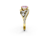 Yellow gold Fancy Pink Radiant  Diamond Halo Ring with Marquise and Pavé Band in Prong Setting_56
