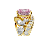 Yellow gold Fancy Pink Radiant  Diamond Halo Ring with Marquise and Pavé Band in Prong Setting_59