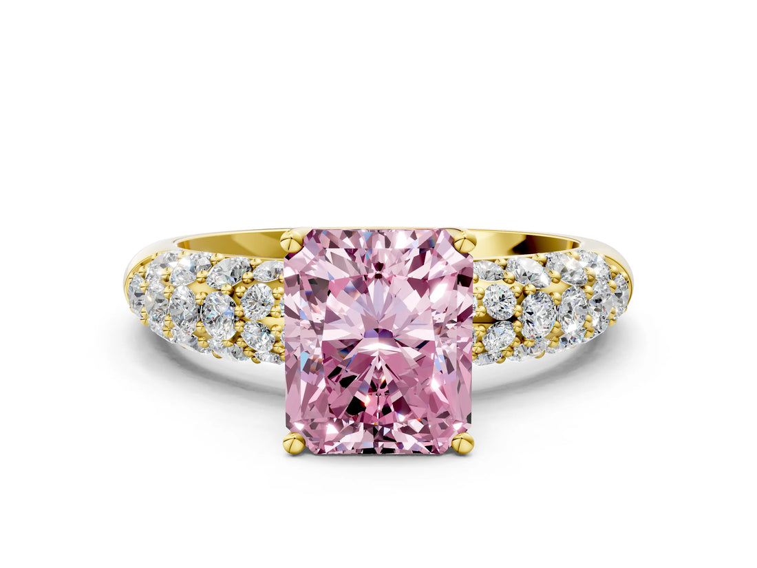 Yellow gold Fancy Pink Radiant  Diamond Pavé Band Solitaire Ring with Four-Prong Setting_46