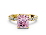 Yellow gold Fancy Pink Radiant  Diamond Pavé Band Solitaire with Four-Prong Setting_113