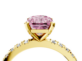 Yellow gold Fancy Pink Radiant  Diamond Pavé Band Solitaire with Four-Prong Setting_117