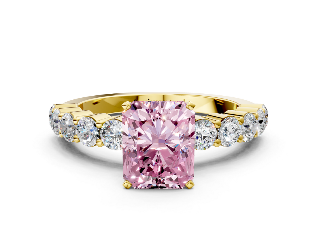 Yellow gold Fancy Pink Radiant  Diamond Pavé Band Solitaire with Four-Prong Setting_3