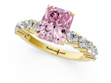 Yellow gold Fancy Pink Radiant  Diamond Pavé Band Solitaire with Four-Prong Setting_4