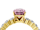 Yellow gold Fancy Pink Radiant  Diamond Pavé Band Solitaire with Four-Prong Setting_7