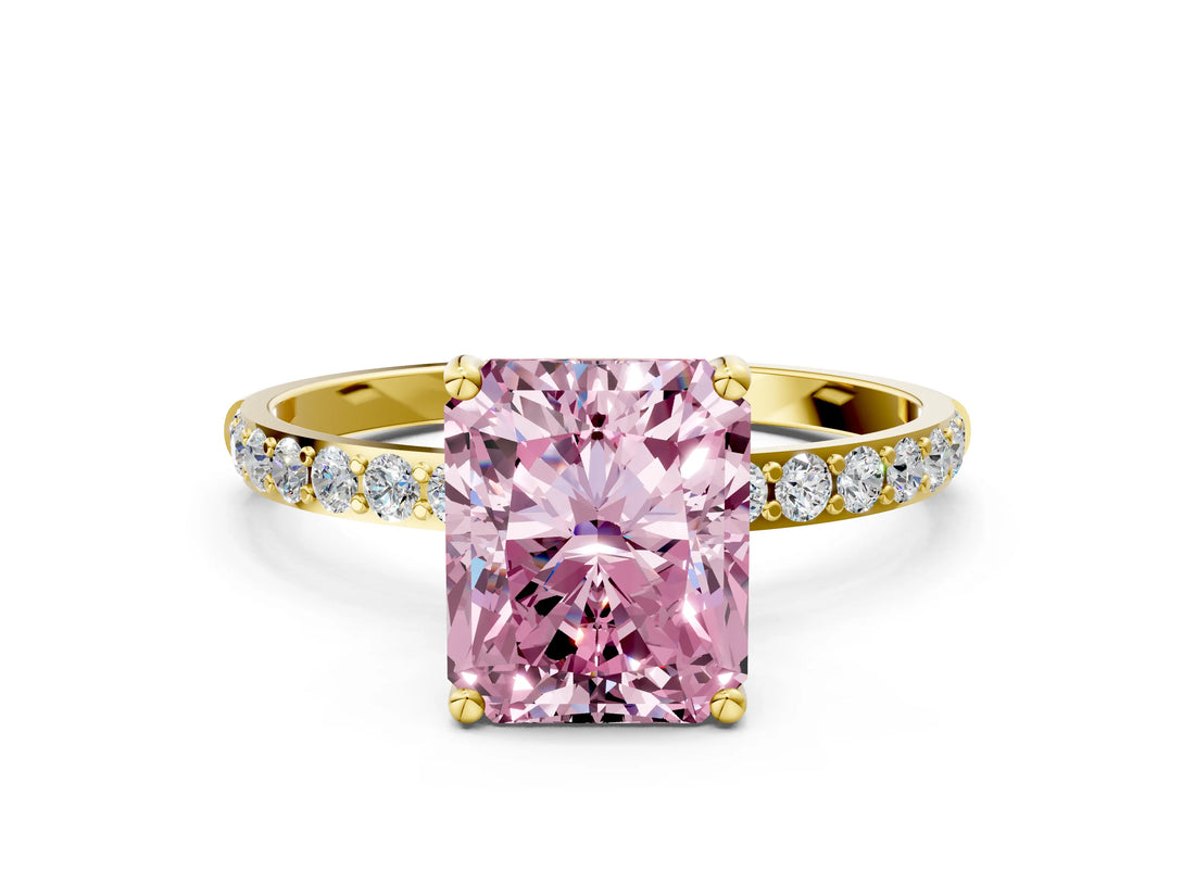 Yellow gold Fancy Pink Radiant  Diamond Pavé Band with Six-Prong Setting_31