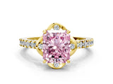 Yellow gold Fancy Pink Radiant  Diamond Pave Band with Floral Prong Setting_27