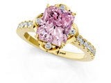 Yellow gold Fancy Pink Radiant  Diamond Pave Band with Floral Prong Setting_28