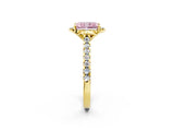 Yellow gold Fancy Pink Radiant  Diamond Pave Band with Floral Prong Setting_29