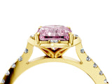Yellow gold Fancy Pink Radiant  Diamond Pave Band with Floral Prong Setting_31