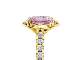 Yellow gold Fancy Pink Radiant  Diamond Pave Band with Floral Prong Setting_32