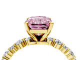 Yellow gold Fancy Pink Radiant  Diamond Prong Set Engagement Ring with Pave Band_203
